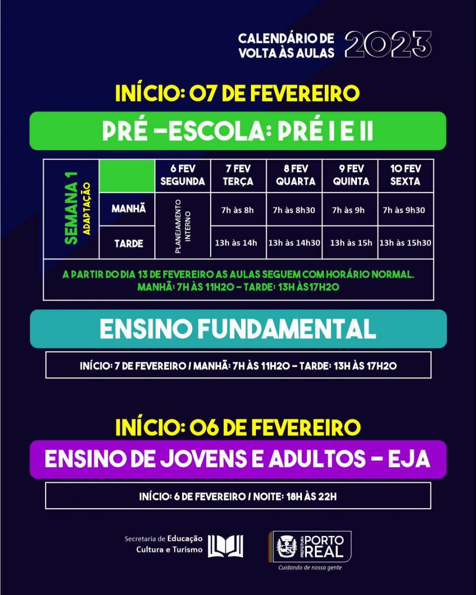 Porto Real divulga calendário de volta às aulas