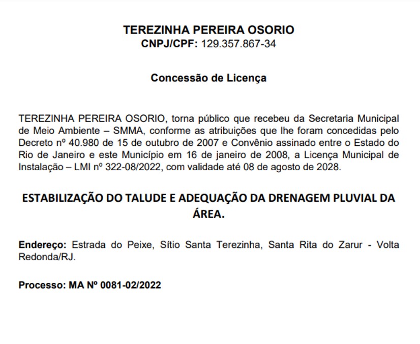 Publicação de Concessão de Licença