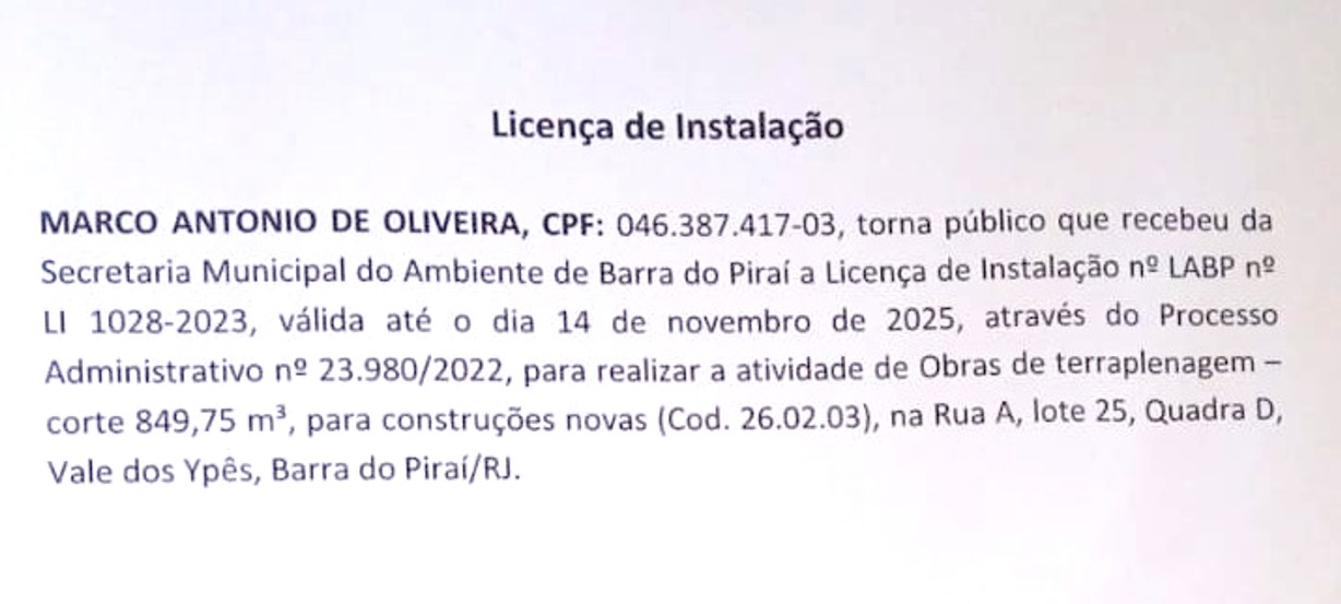 Publicação de Licença
