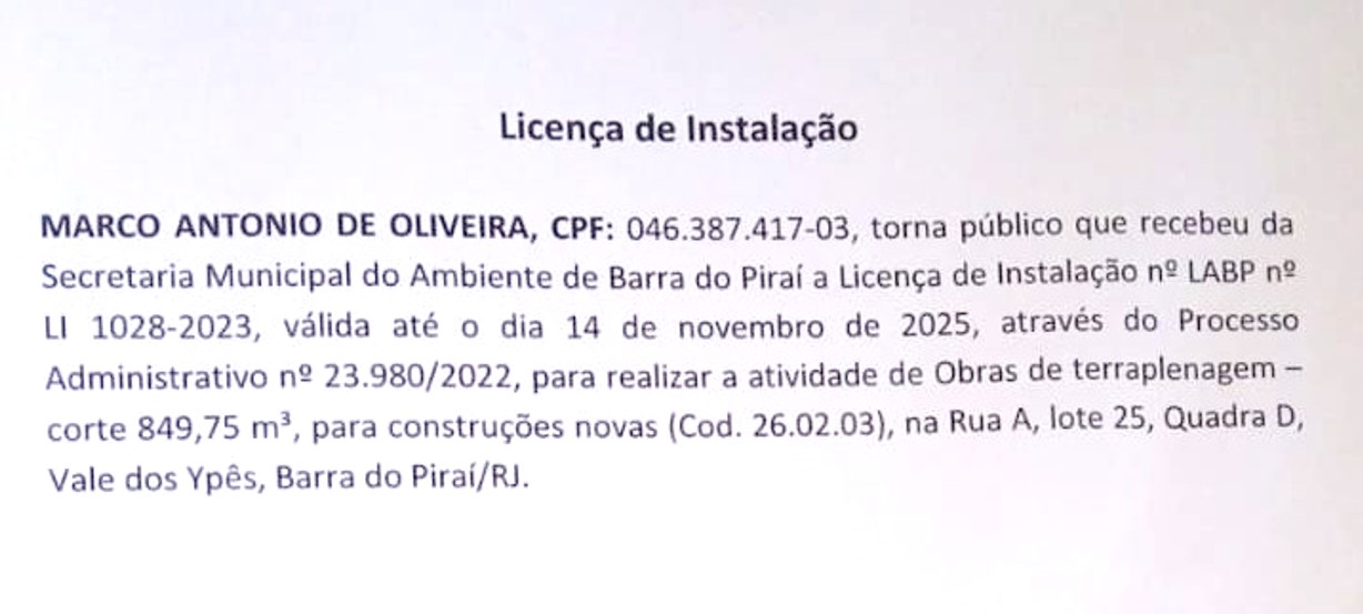 Publicação de Licença