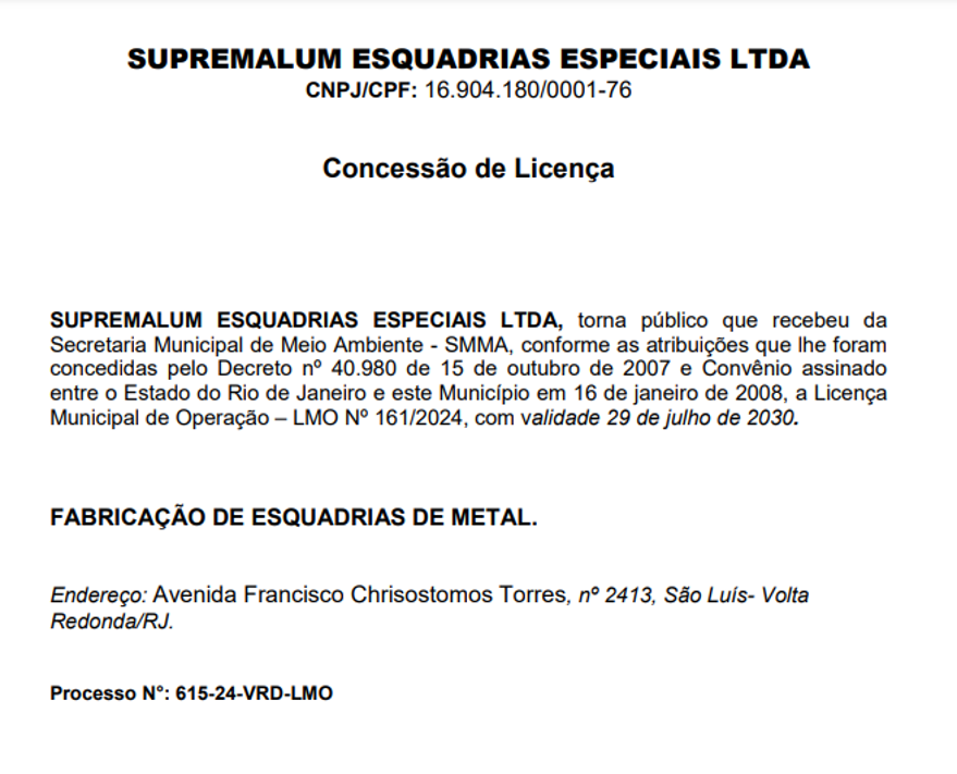 Publicação de Concessão de Licença