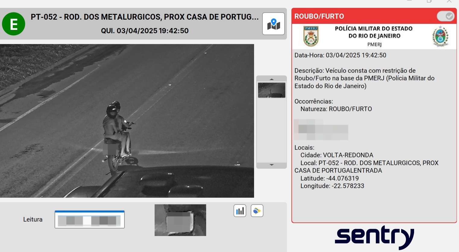 Carro roubado e moto furtada são recuperados em VR com uso de câmeras de leitura de placas