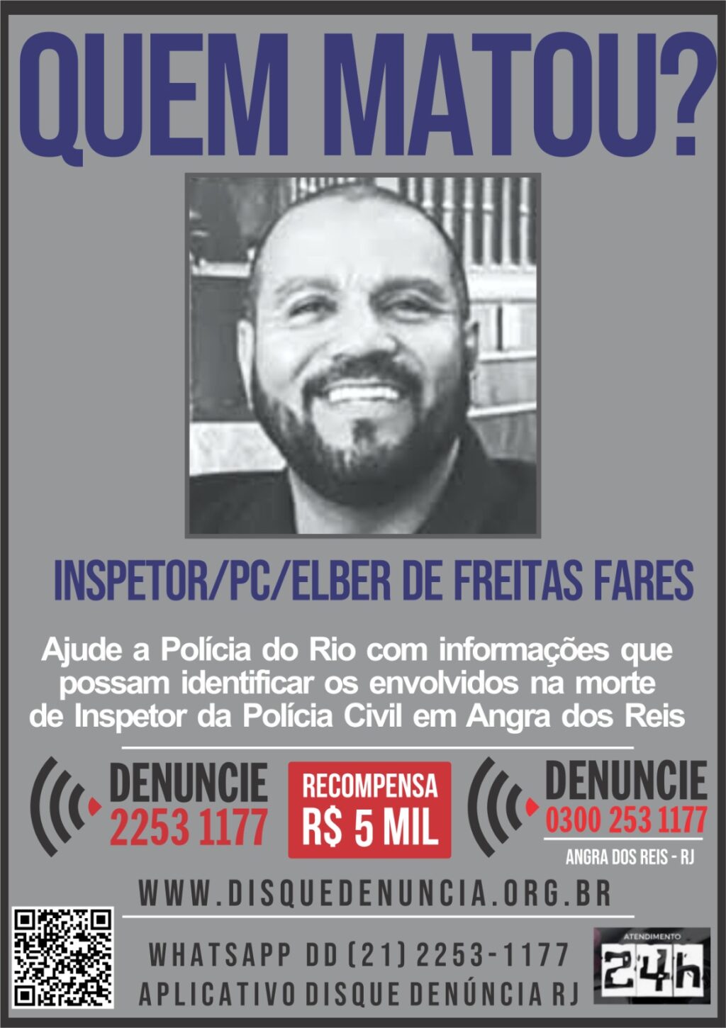 Polícia pede apoio da população para identificar envolvidos em morte de inspetor em Angra dos Reis