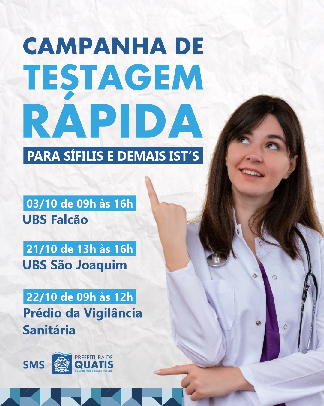 Quatis promove campanha de testagem rápida para Sífilis e outras ISTs em outubro