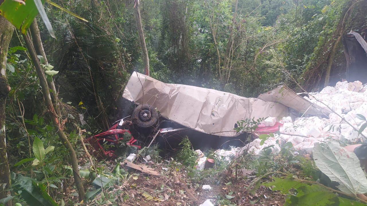 Caminhoneiro morre após veículo cair em ribanceira na descida da Serra das Araras