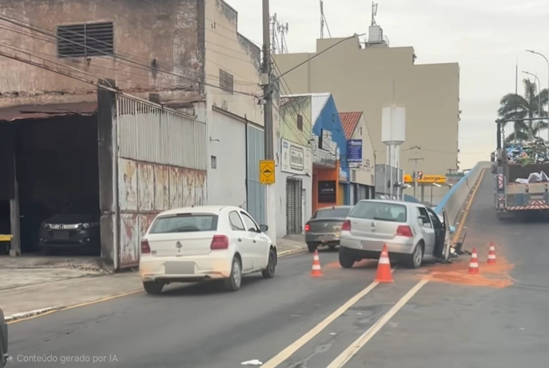 Carro bate em mureta de viaduto e provoca congestionamento em Barra Mansa