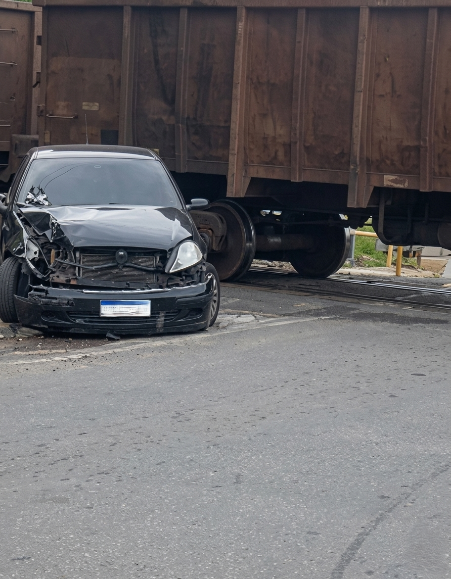 Carro colide com trem em passagem de nível em Paraíba do Sul
