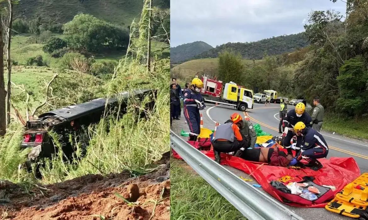 Acidente com ônibus deixa cinco mortos após veículo cair em ribanceira em Cruzeiro (SP)