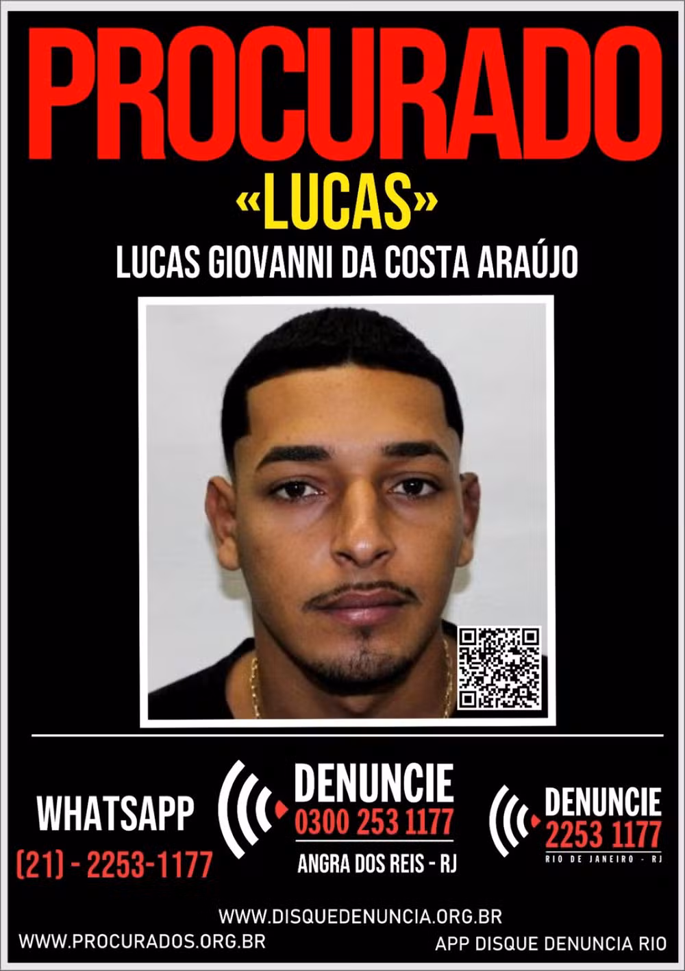 Disque Denúncia divulga cartaz para localizar suspeito de homicídio em Angra dos Reis