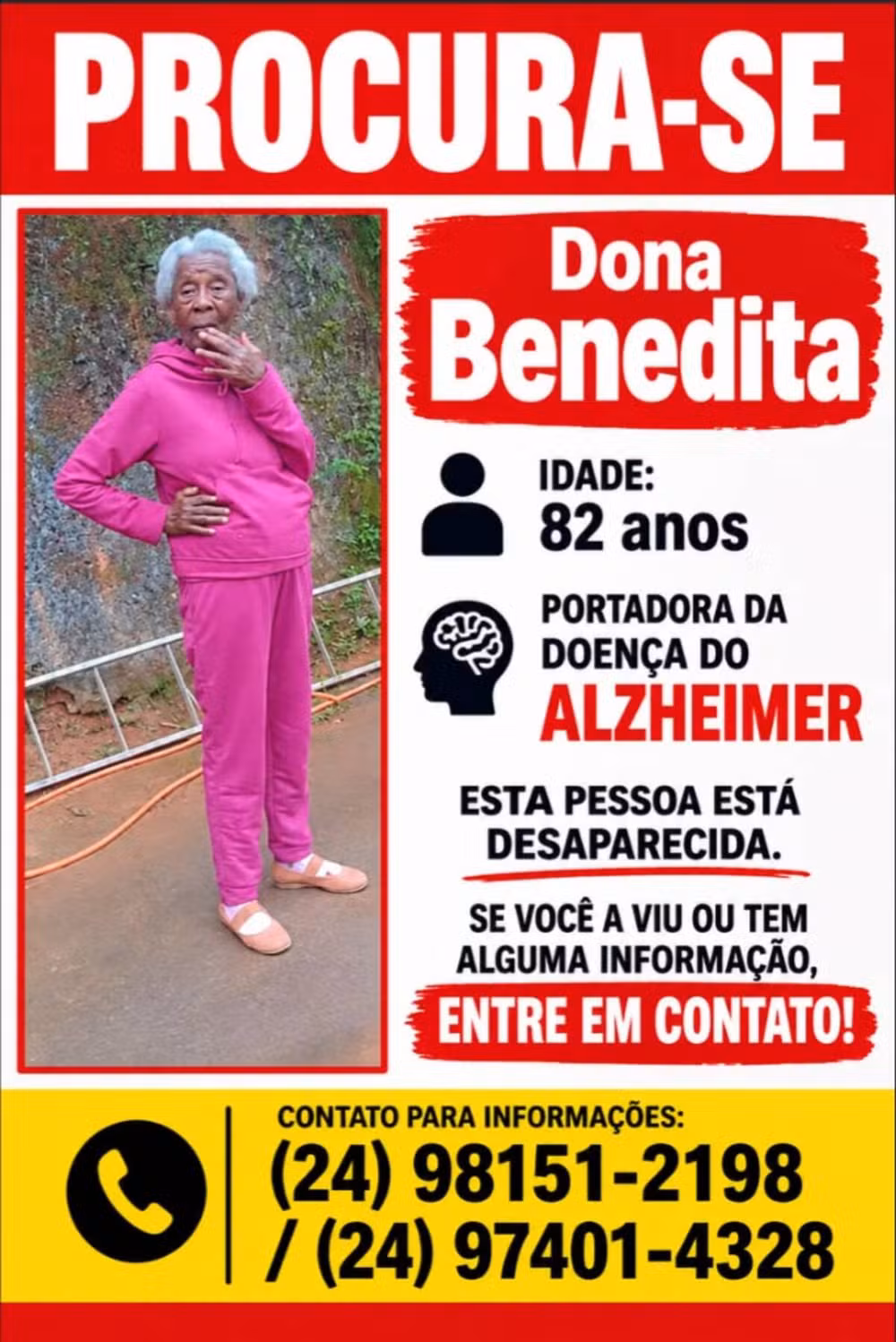 Idosa de 82 anos com Alzheimer está desaparecida em Angra dos Reis